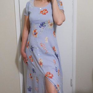 90s Y2K Vintage Midi Maxi Blue Floral Spring Summer Sundress Dress Laura Ashley